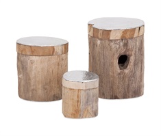 Abaco Teak and Aluminum Lidded Boxes - Set of 3
