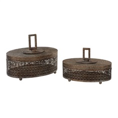 Agnese Antiqued Gold Boxes, Set of 2
