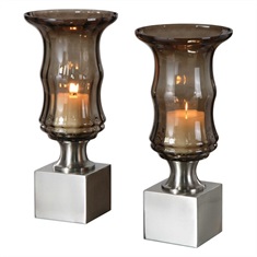 Araby Smoked Glass Candleholders, S/2