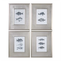 Blue Fish Framed Prints Set/4