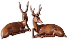 Buck Wood Tone Statues, Set/2