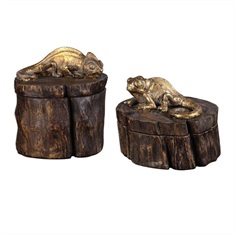 Chameleon Gold & Wood Tone Boxes S/2