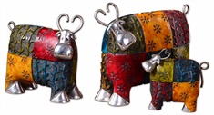Colorful Cows Metal Figurines, Set/3