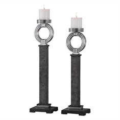 Docia Charcoal Candleholders S/2