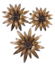 Golden Gazanias Metal Wall Art, Set/3