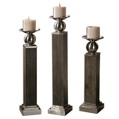 Hestia Wood Candleholders S/3