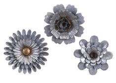 Hillary Galvanized Wall Flowers - Set of 3