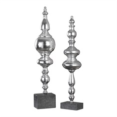 Jeni Metallic Silver Finials S/2
