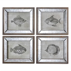 Mirrored Fish Framed Art S/4