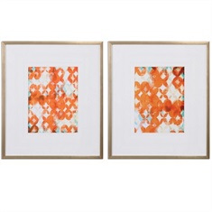 Overlapping Teal And Orange Modern Art, S/2