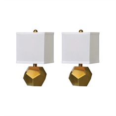 Pentagon Cubes Brushed Brass Lamps S/2