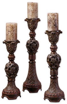 Rosina Walnut Brown Candlesticks, Set/3