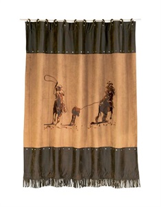 Team Roping Embroidered Shower Curtain