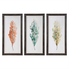 Tricolor Leaves Abstract Art, S/3