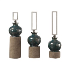 Uttermost Francis Blue Glaze Bottles S/3
