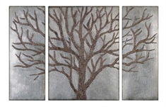 Winter View Rustic Tree Mirror Set/3