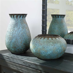 Bisbee Turquoise Vases, S/2