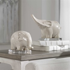 Kyan Ceramic Elephant Sculptures, S/2