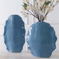 Ruffled Feathers Blue Vases, S/2