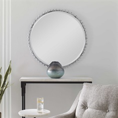 Taza Aged White Round Mirror