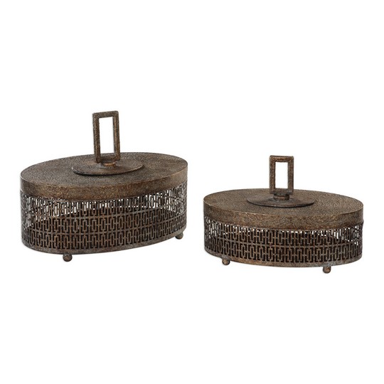 Uttermost Agnese Antiqued Gold Boxes, Set Of 2