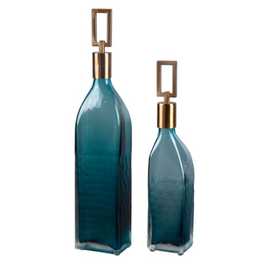 Uttermost Annabella Teal Glass Bottles, S/2
