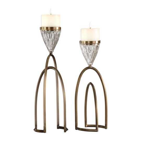 Uttermost Carma Bronze And Crystal Candleholders, S/2
