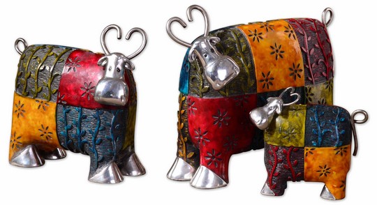 Uttermost Colorful Cows Metal Figurines, Set/3