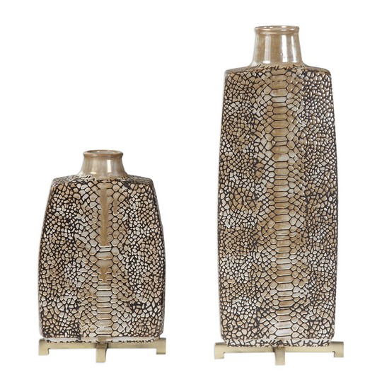 Uttermost Reptila Textured Ceramic Vases S/2