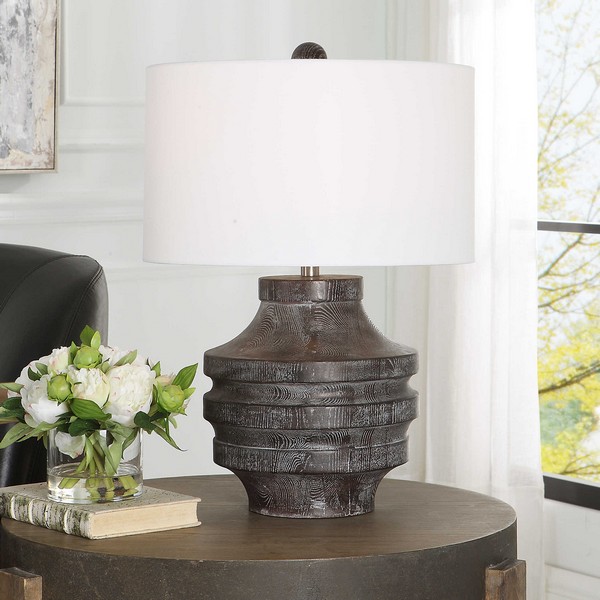 Timber Carved Wood Table Lamp