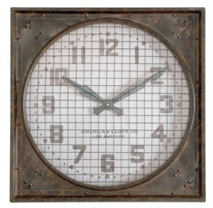 Uttermost Warehouse Wall Clock W/ Grill