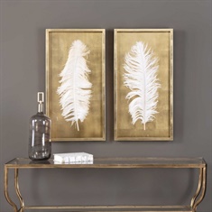 White Feathers Gold Shadow Box S/2