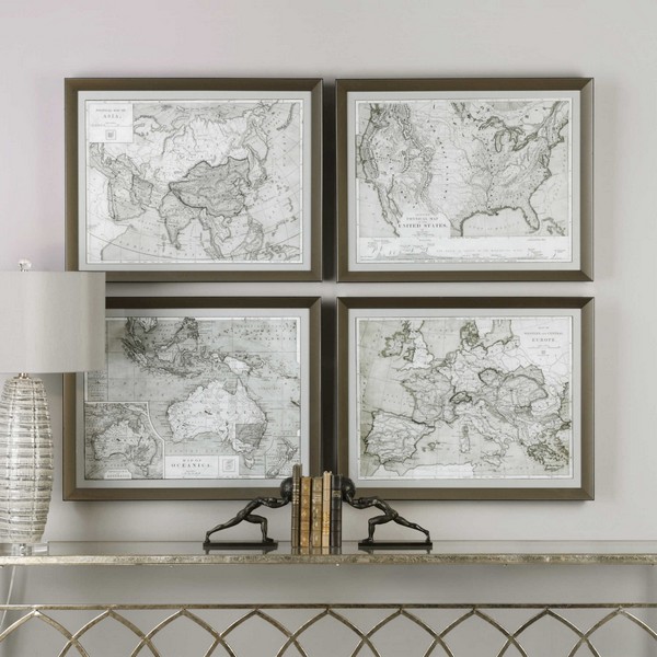 World Maps Framed Prints S/4